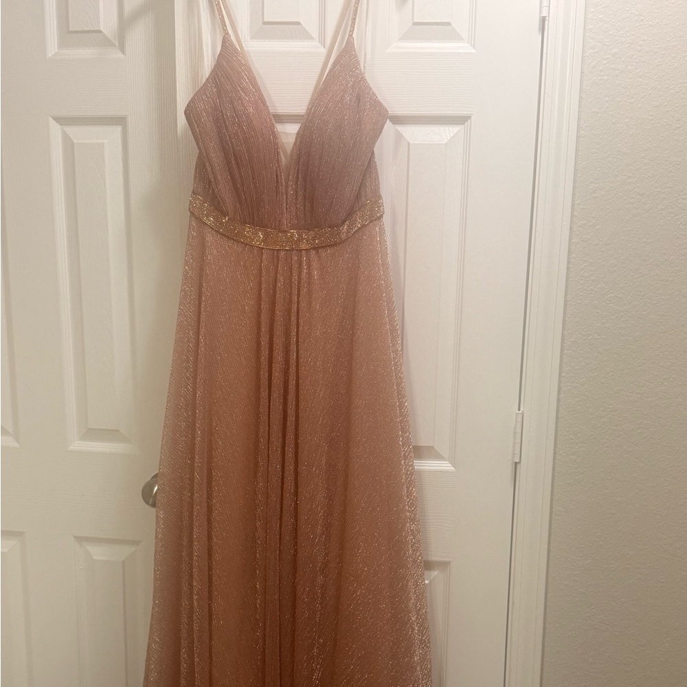 Elegant Shimmering Gown with Gold Accents